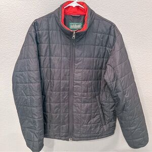 LL Bean Mens Quilted Puffer Jacket Gray Red Full Zip Lightweight Thinsulate M
